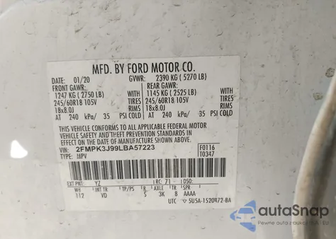2020 Ford Edge Sel from USA, damaged, VIN 2FMPK3J99LBA57223